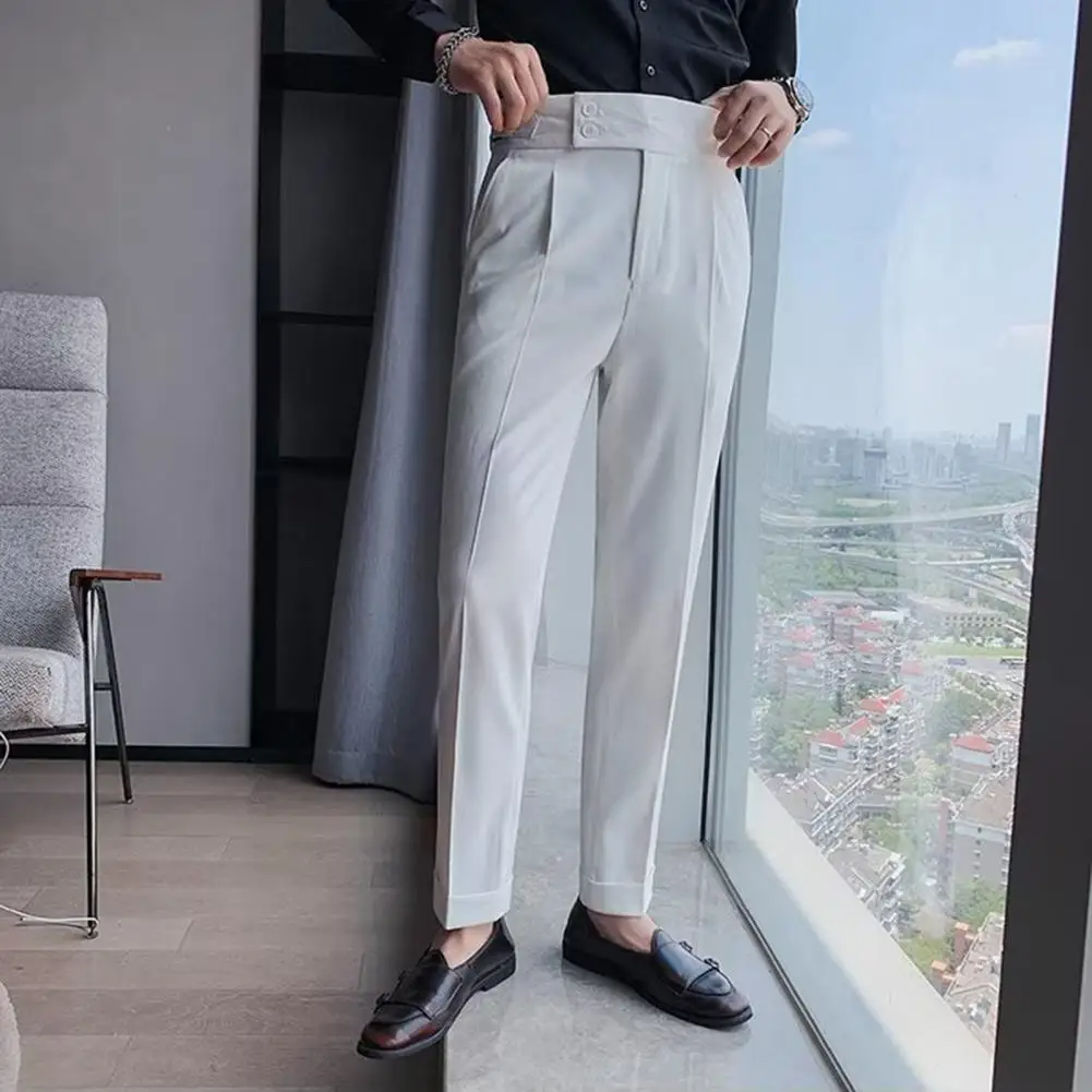 

Men Suit Pants Formal Business Style Straight Leg Pants Slim Fit Soft High Waist Vintage Men Office Trousers