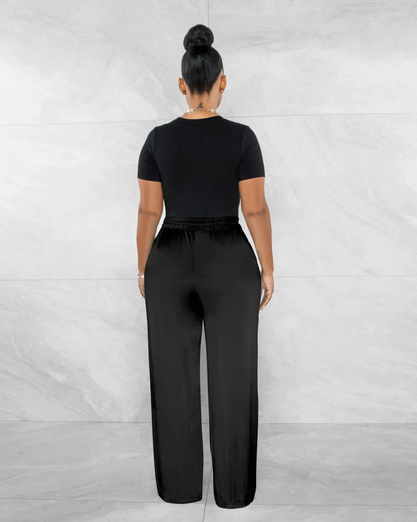 BKLD 2025 Spring Summer New High Elastic Silk Women Clothing Solid Color High Waist Loose Pocket Casual Wide Leg Pants