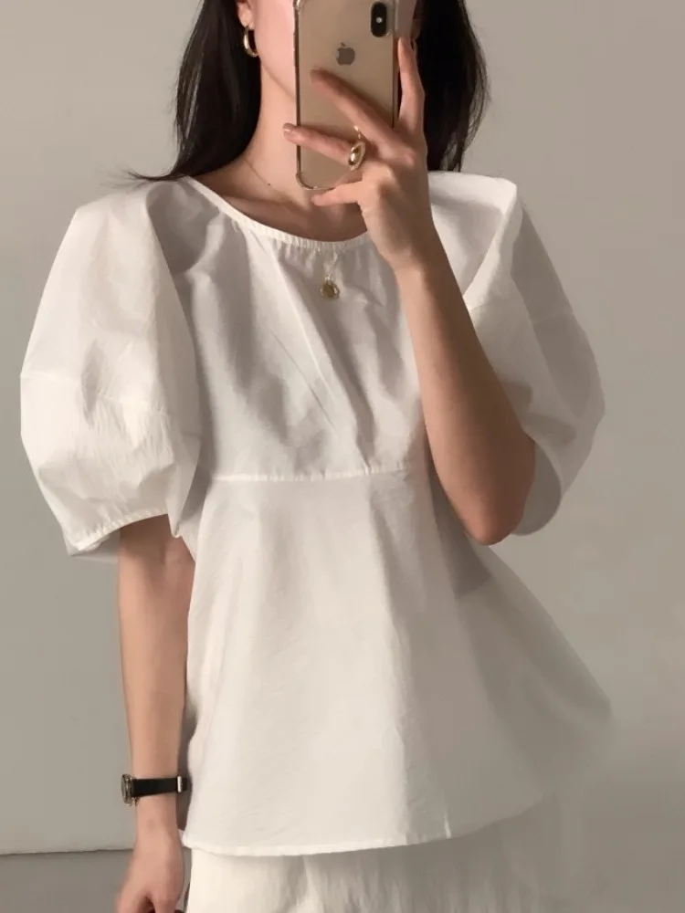 

Летняя новинка Chic Gentle Sle Loose Bubble Sve Женская irt Doll ort Sve Top Soft Wind Casual Loose irt