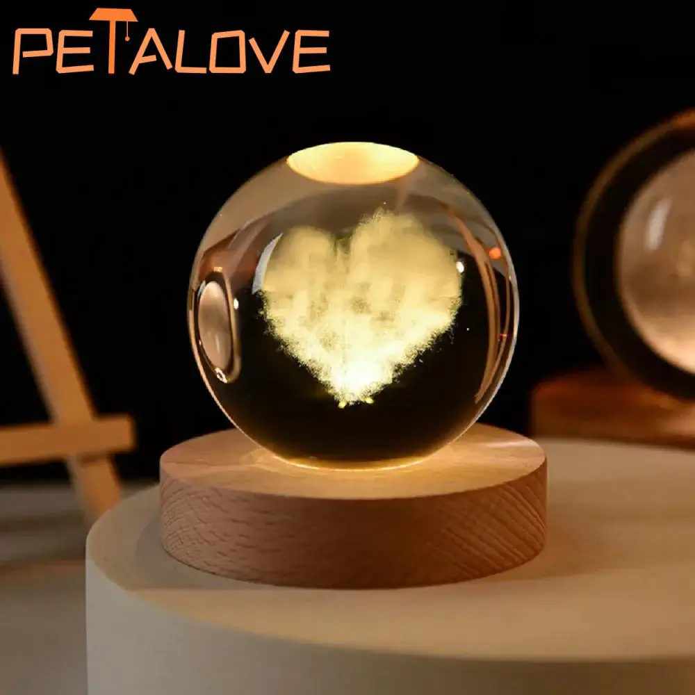 3D LED Crystal Ball Table Lamp, Lua, Planeta, Galáxia, Astronauta, Decoração do Quarto, Casa, Abajur, Festa, Presente de férias