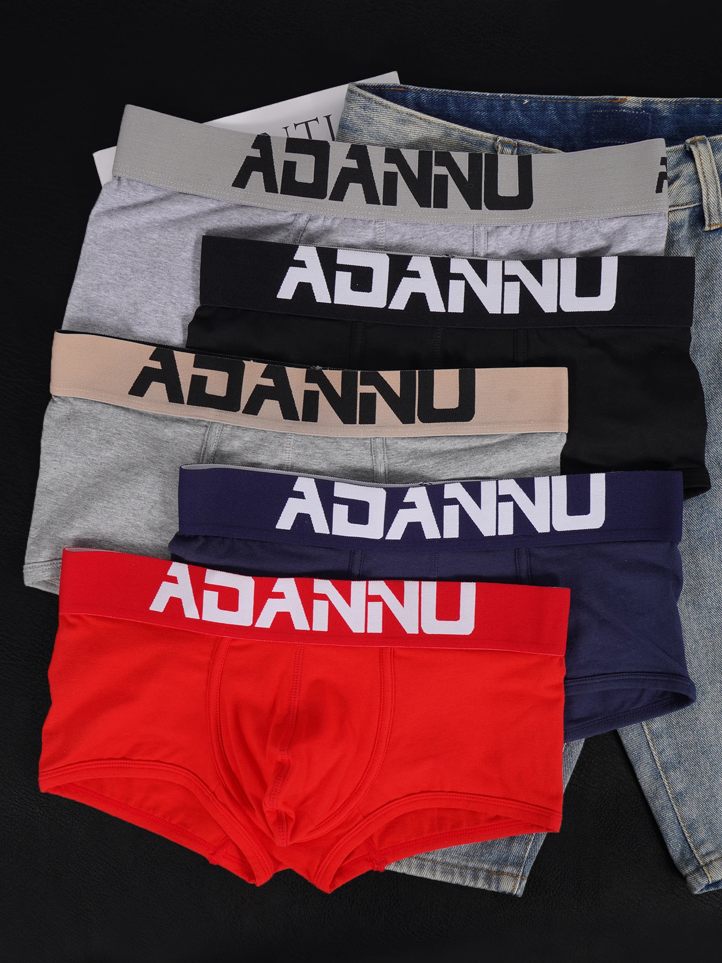 Men's Cotton Boxer Briefs, ADANNU Logo Wide Waistband 3D Convex Pouch Slim Fit Underwear, Soft Breathable Daily Boxers image 5