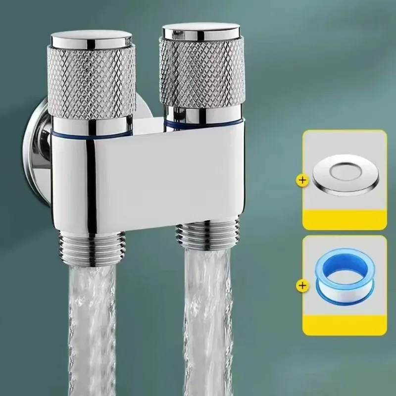 1pc G1/2 1 In Two Out Double Control Washing Machine Faucet Toilet Triangle Valve Alloy Double Control Angle Valve Bathroom Part