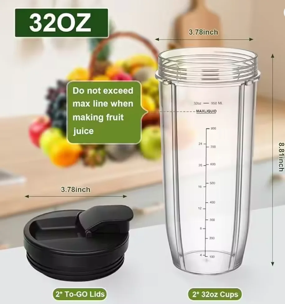 Picture 4: 32OZ Blender Cup Replacement with 2 lids For Ninja Auto IQ Blender BL450 BL480 BL642 BL680 BN801 SS101 SS151