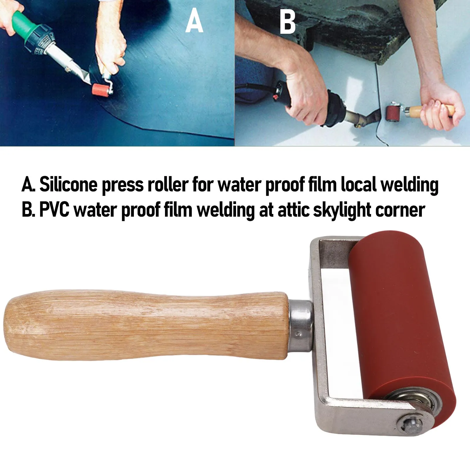 Press Roller Tool 260℃ High Temp Resisting Wood Handle Versatile Usage Silicone Welding Seam Roller for PVC Water Proof Roll