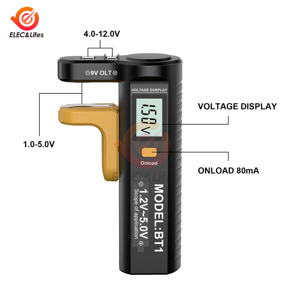 Battery Tester Universal Digital LCD Tester AAA 9V 1.2V-5.0V 1.5V Button Cell Voltage Battery Voltage Tester