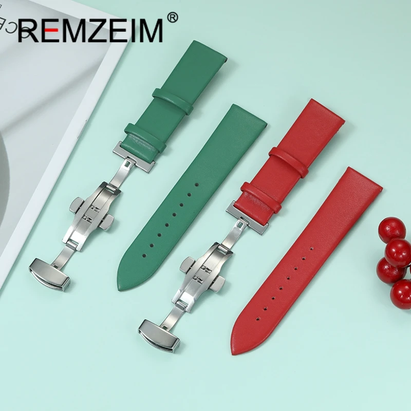 

Women Men Casual Watch Strap 18mm 20mm 22mm Wristwatch Bracelet Green Blue Red Pink Ultra-thin Leather Butterfly Buckle Belt