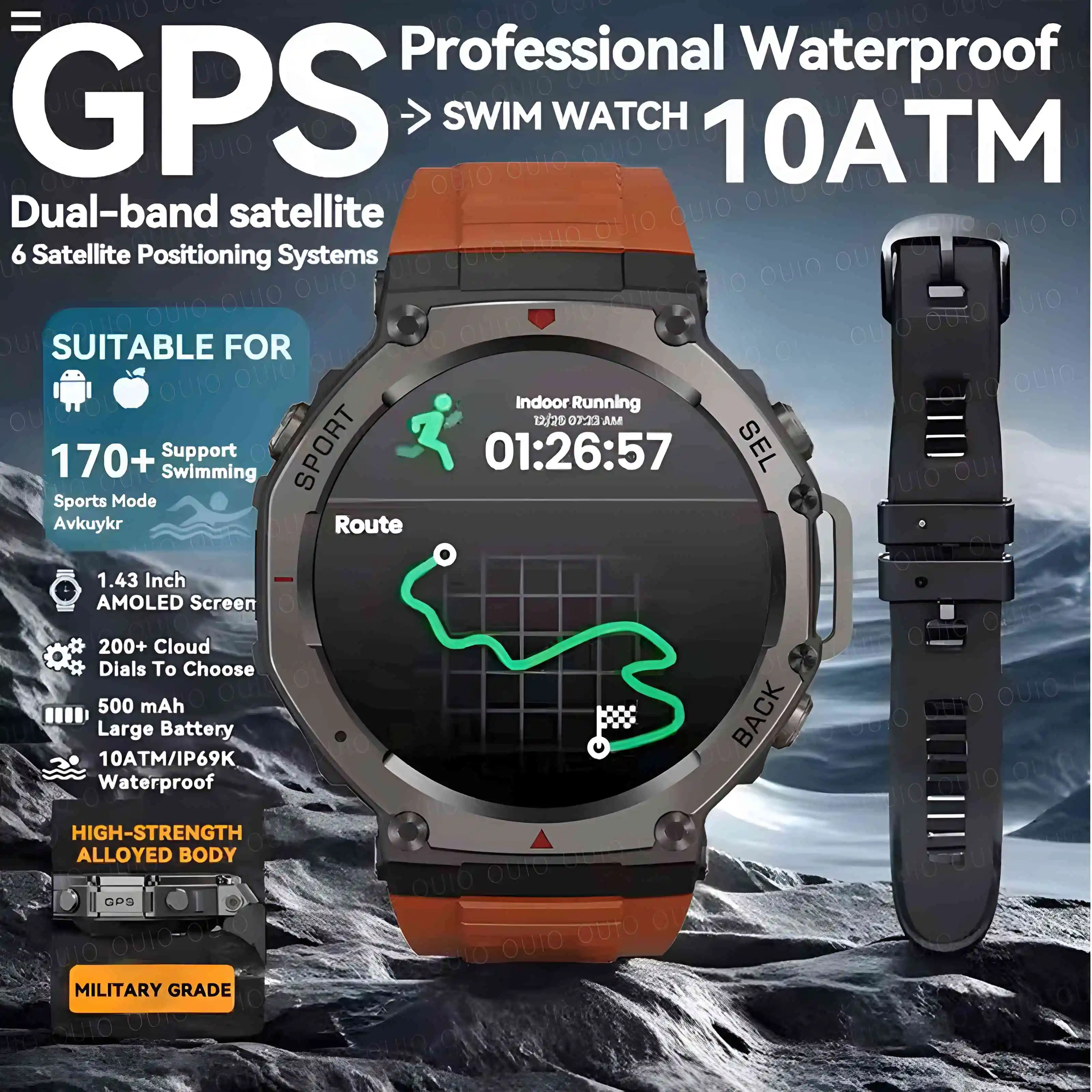 

2025 GPS For Huawei Smart Watch For Men 1.43'' AMOLED Screen 5ATM IP69K Waterproof Smart Watch Compass Altimeter Sports Bracelet