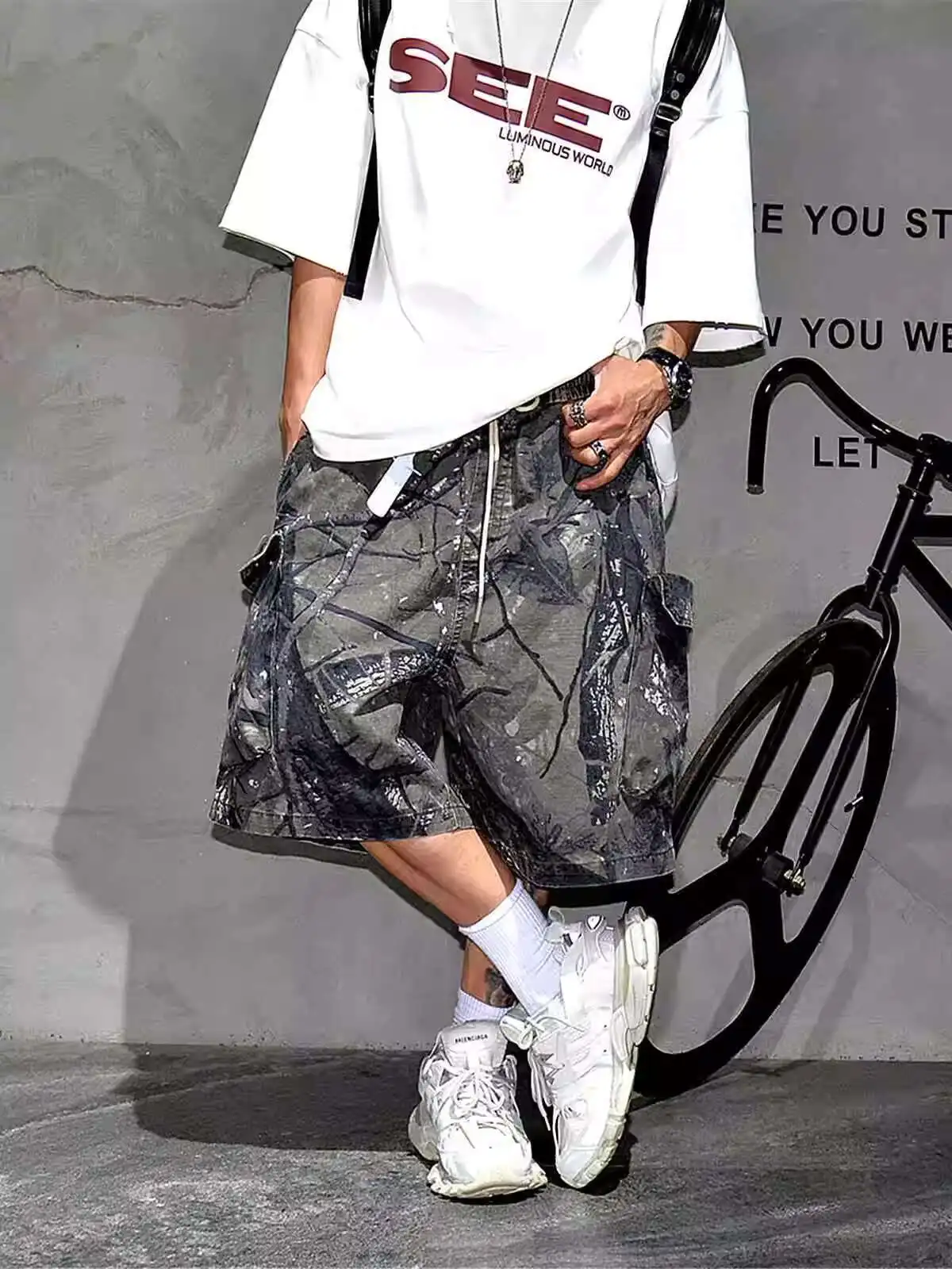 

Мужские шорты, американские повседневные уличные хулиганские крутые камуфляжные шорты для спецодежды, мужские брендовые свободные хлопковые шорты больших размеров