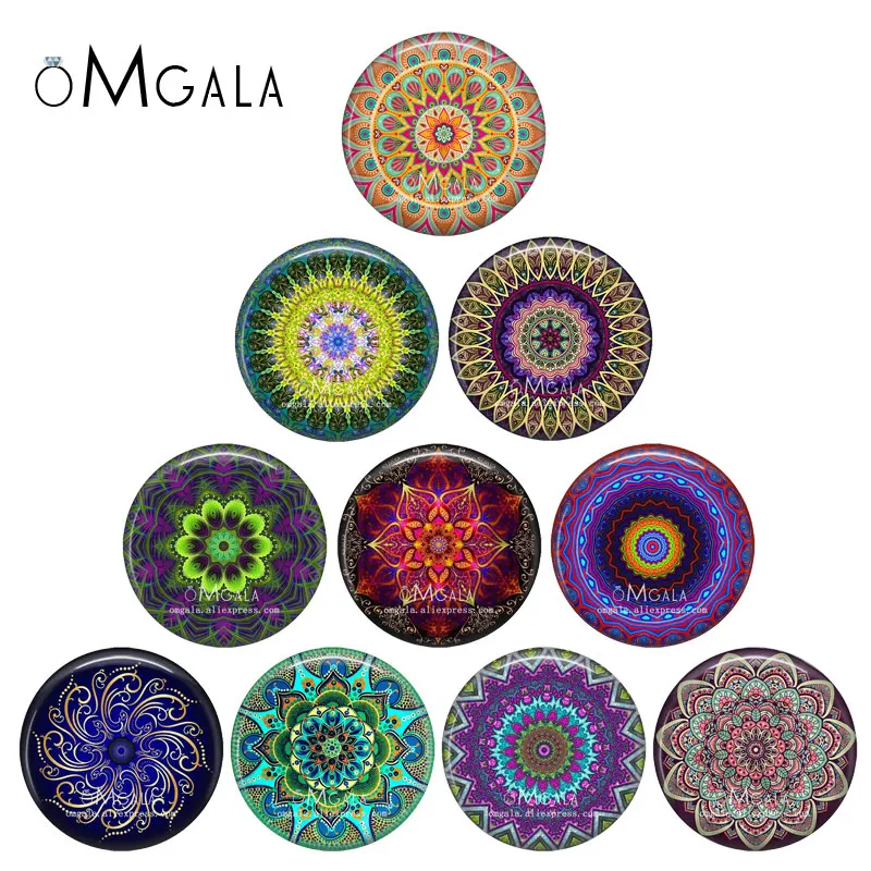 Moda kolorowe obrazy Mandala 10mm/12mm/14mm/18mm/20mm/25mm/30mm okrągłe zdjęcie szkło cabochon demo płaskie powrót dokonywanie ustaleń