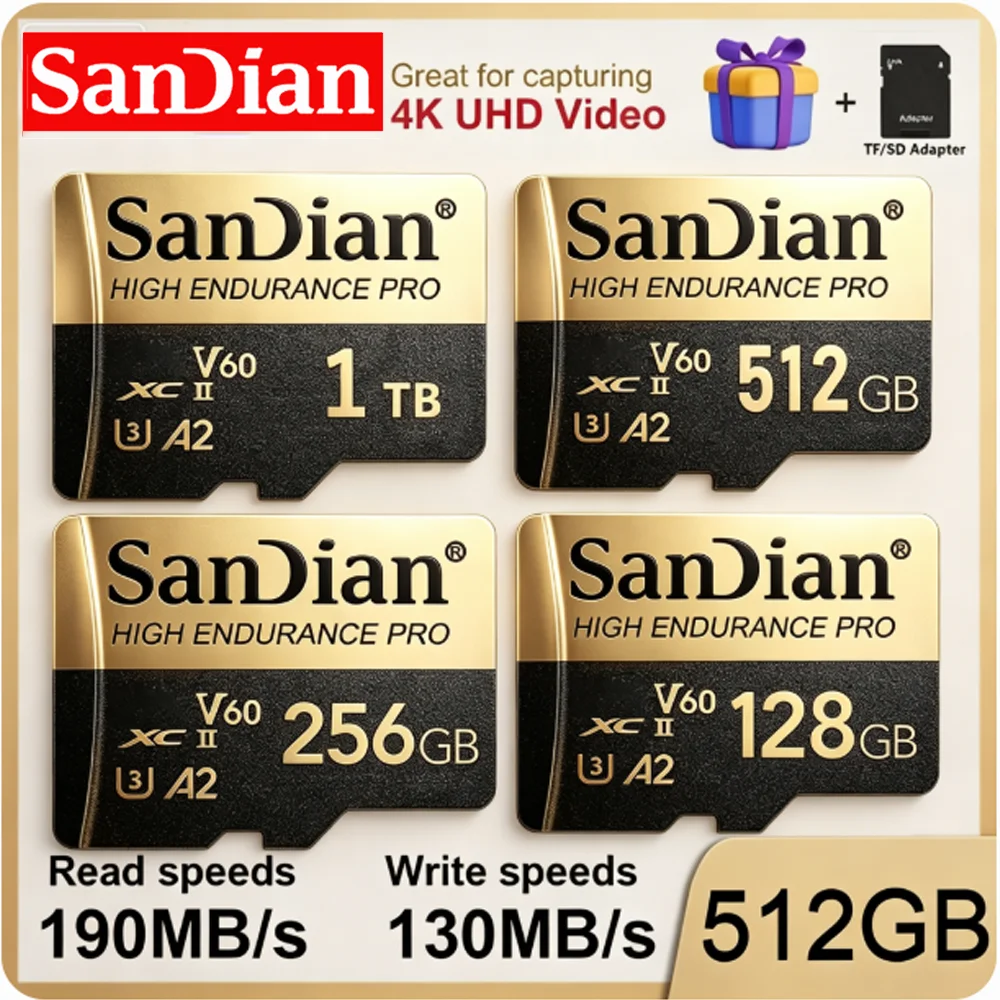 Carte Micro SD 32 go 64 go 128 go 256 go, carte mémoire Micro TF SD UHS-I U3 V30 classe 10, transfert rapide pour GoPro DJI Smartphone