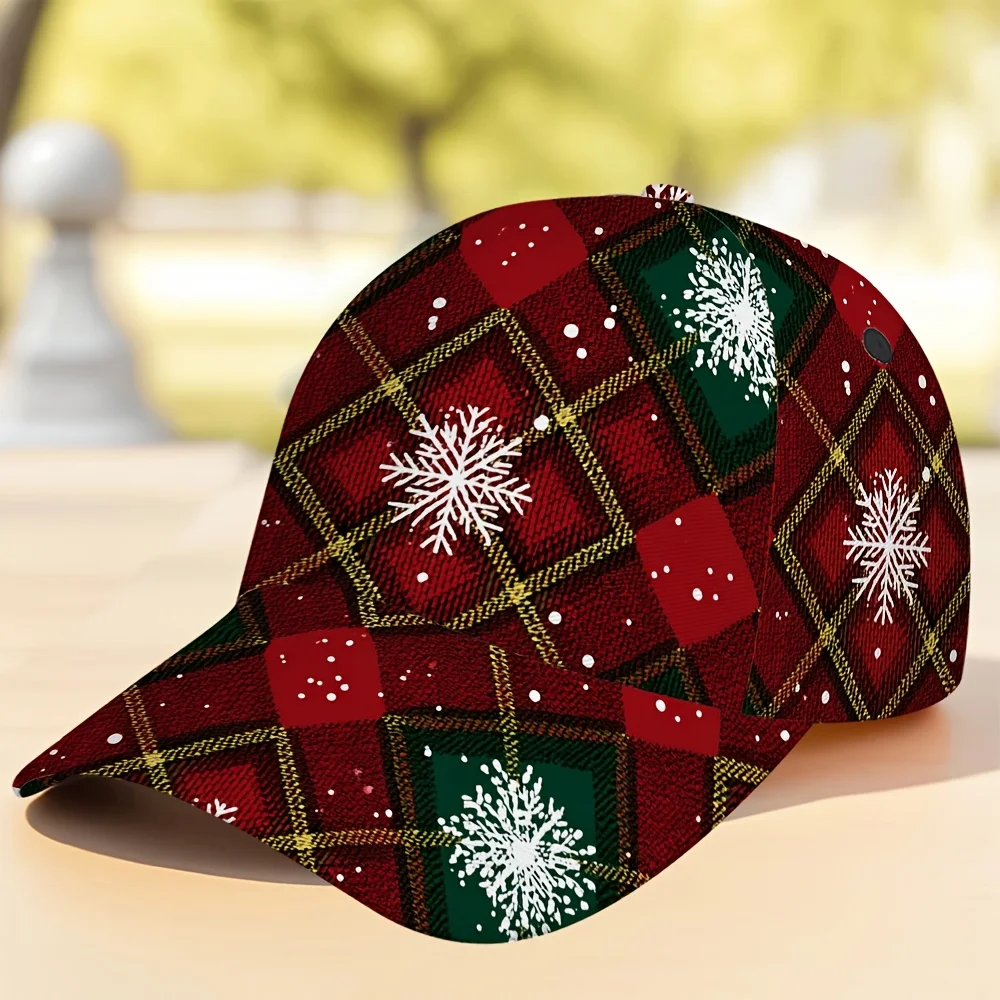 Christmas-Themed Plaid Baseball Cap Featuring a Snowflake Design Made from Lightweight This Duckbill Hat