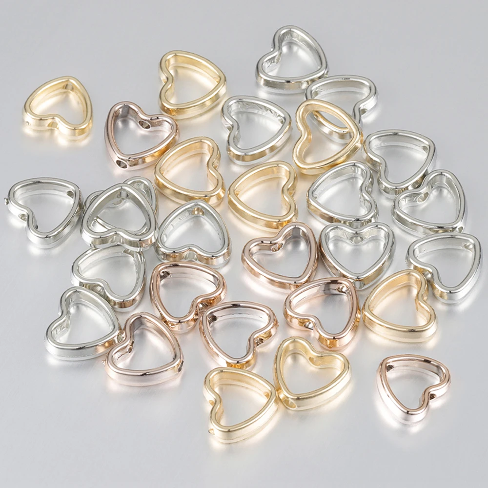 

50pcs Heart Frame Wrapped Bead Gold Silver Color CCB Love Peach Spacers Loose Beads for Jewelry Making DIY Findings Accessories