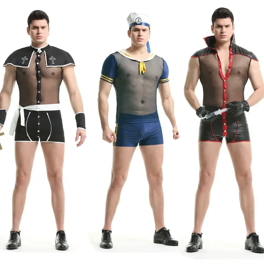 

Sexy Role Play Sailor Navy Priest Lingerie Set Male Rave Devil Uniform