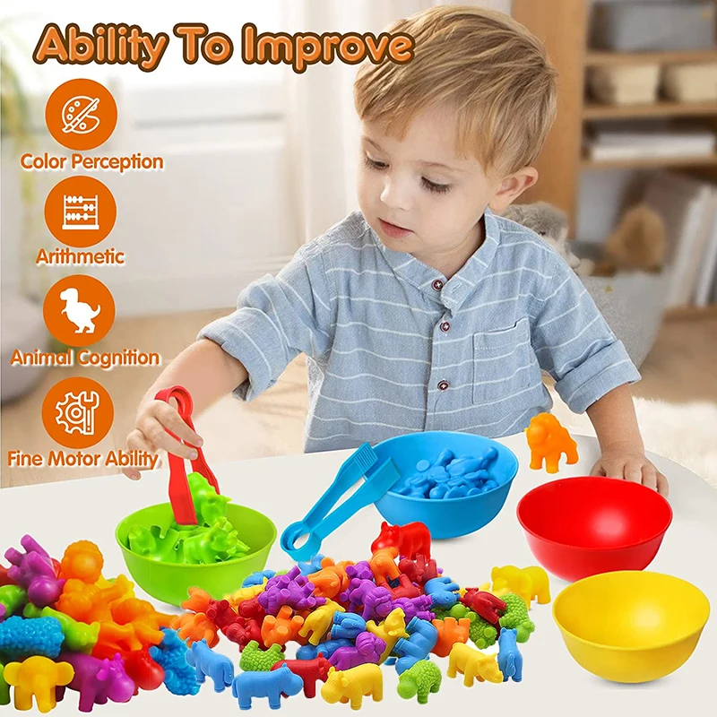 Kids Matching Game Learn Educational Toys Animal Cognition Rainbow Sort Fine Motor Training Montessori Sensory Puzzle Toy Gifts