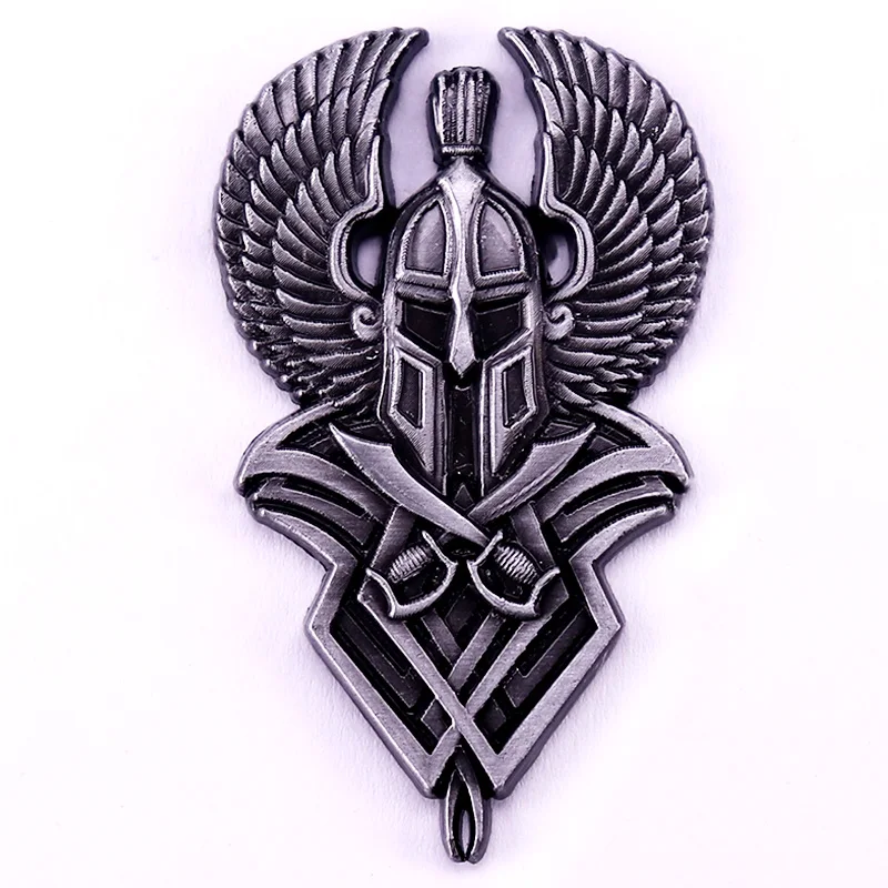Retro Style Knight Helmet Wings Metal Badge Viking Enamel Pin Hat Backpack Decor Collection