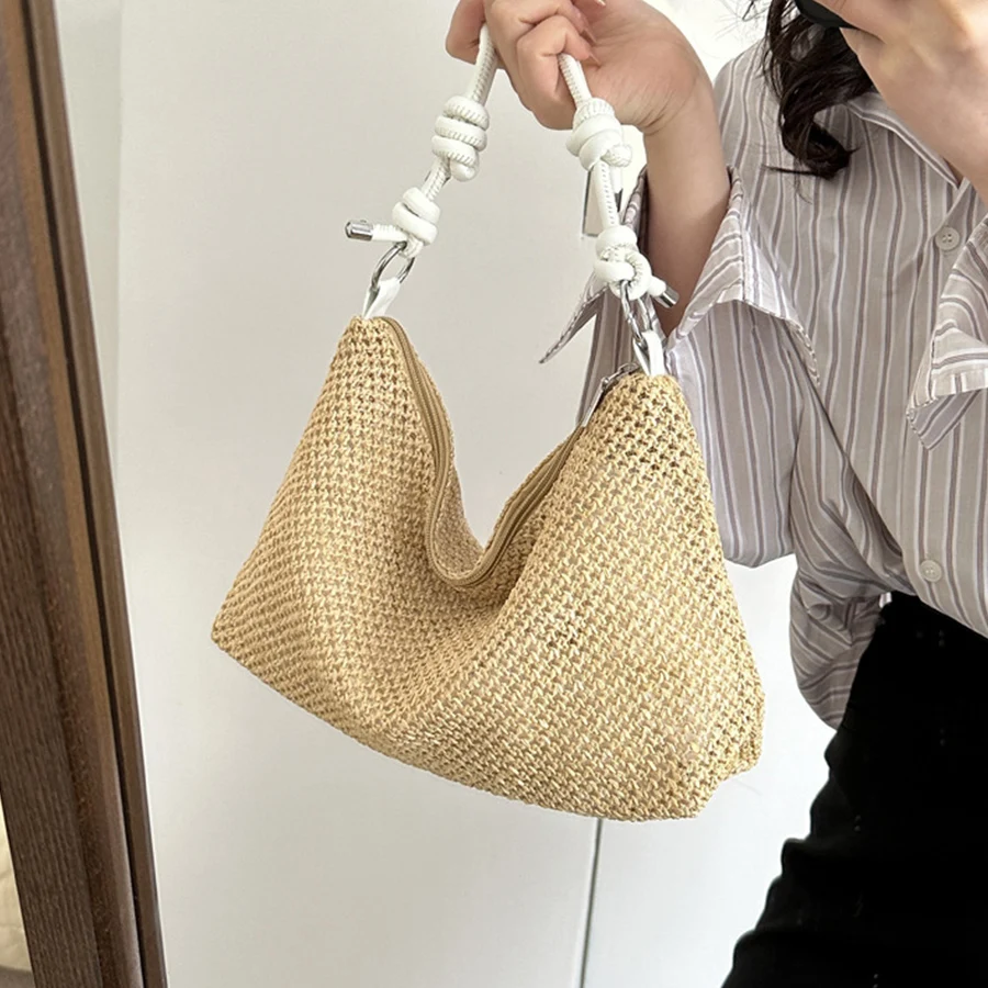 

French Style Large Capacity Woven Straw Woven Bag for Women New Beach Vacation Shoulder Bag Casual Commuting Tote Bag Purse Sac