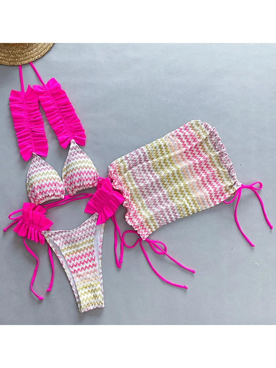 With Skirt Ruffled Frill Bikini Female Swimsuit Women Thong Swimwear Three-pieces Bikini Set Micro Bathing Suit Swim Beachwear