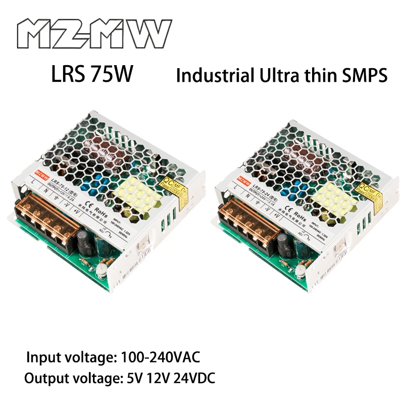 LRS Ultra-thin Switching Power Supply Series 75W AC To DC 100-240VAC 5V 12V 24VDC Industrial Transformers Adapter SMPS