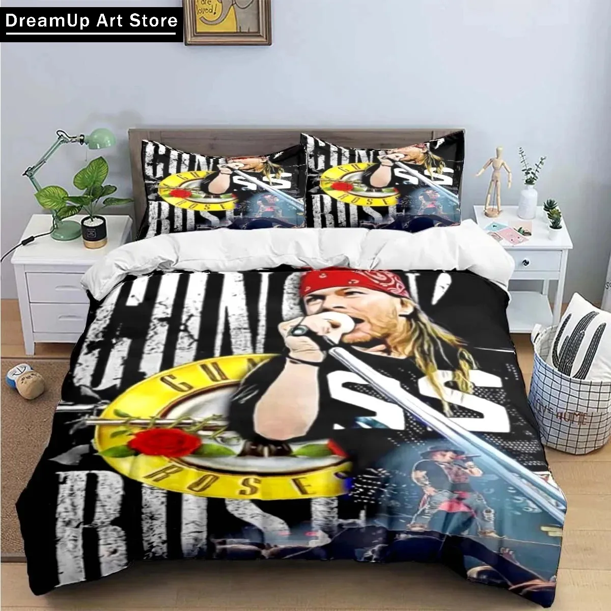 3D Print Guns N Roses GNR Band Retro Bedding Set Cute Quilt Cover Bed Cover With Pillowcase Twin Single Queen King Size Boys