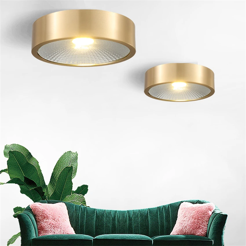 Full copper No holes round luxury ceiling lights Nordic bedroom balcony aisle light living room ceiling lamps LED fixtures