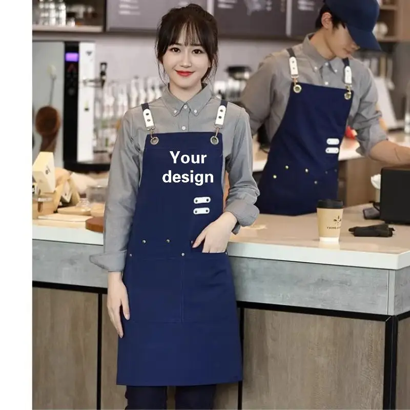

Canvas Apron Custom Logo Catering Supermarket Cake Shop Barista Flower Fruit Shop Workwear Women's Apron Printing