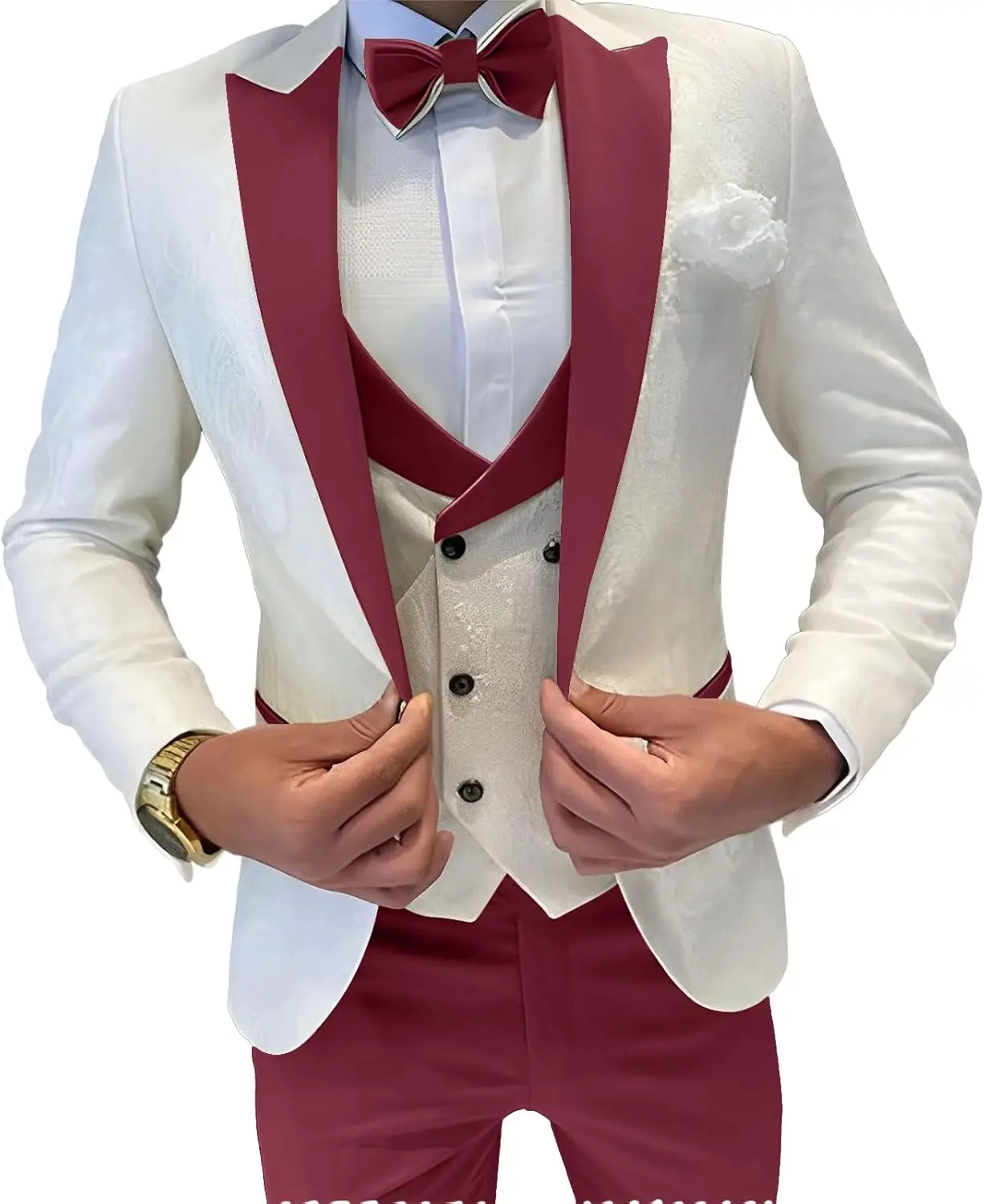 Mens Jacquard Suit 3 Piece Slim Fit Suits Prom Formal Business Suit for Men Jacket Vest Pants Wedding Suit