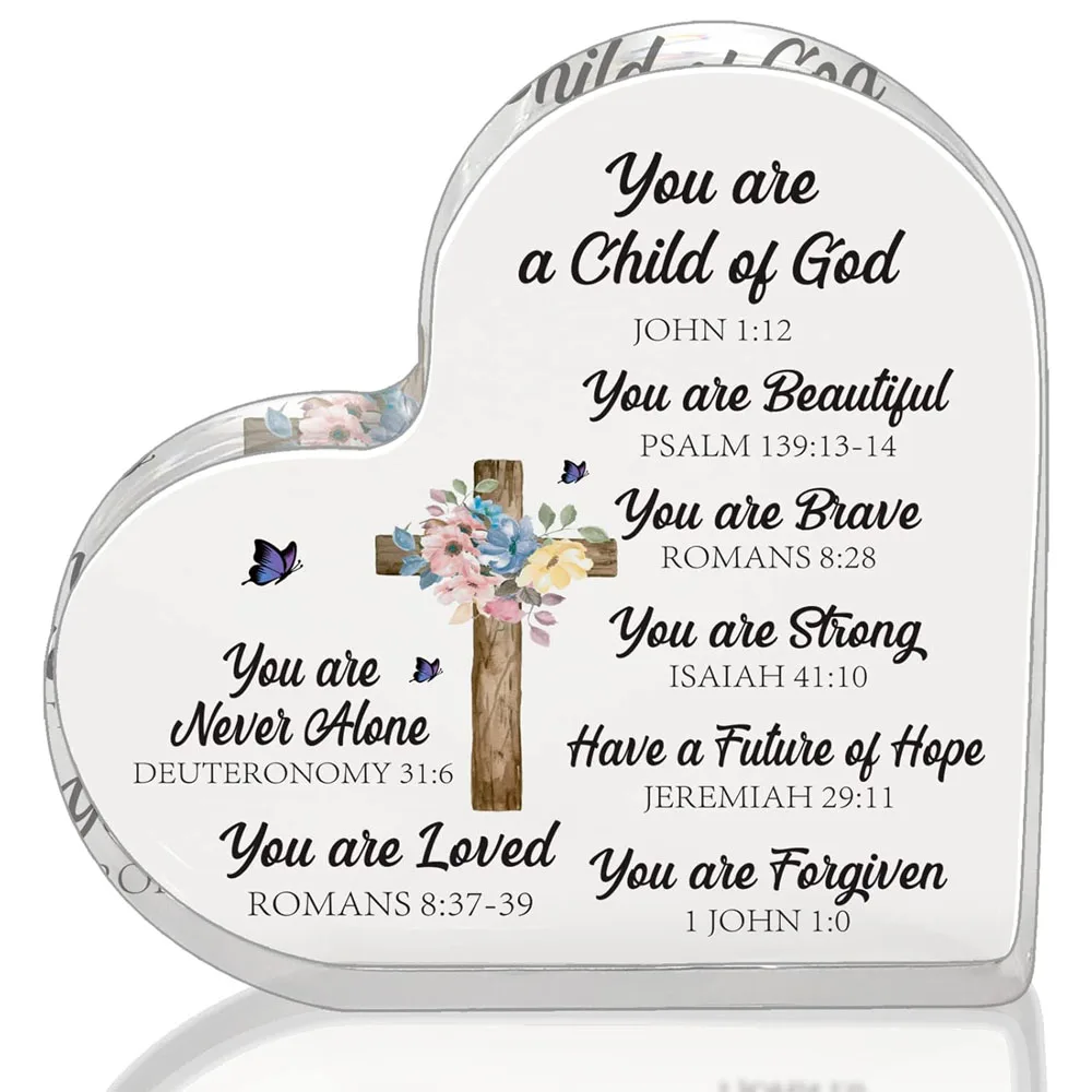 1 piece of religious gift for women, a motivational gift with Bible verses and prayers, and an acrylic heart-shaped souvenir