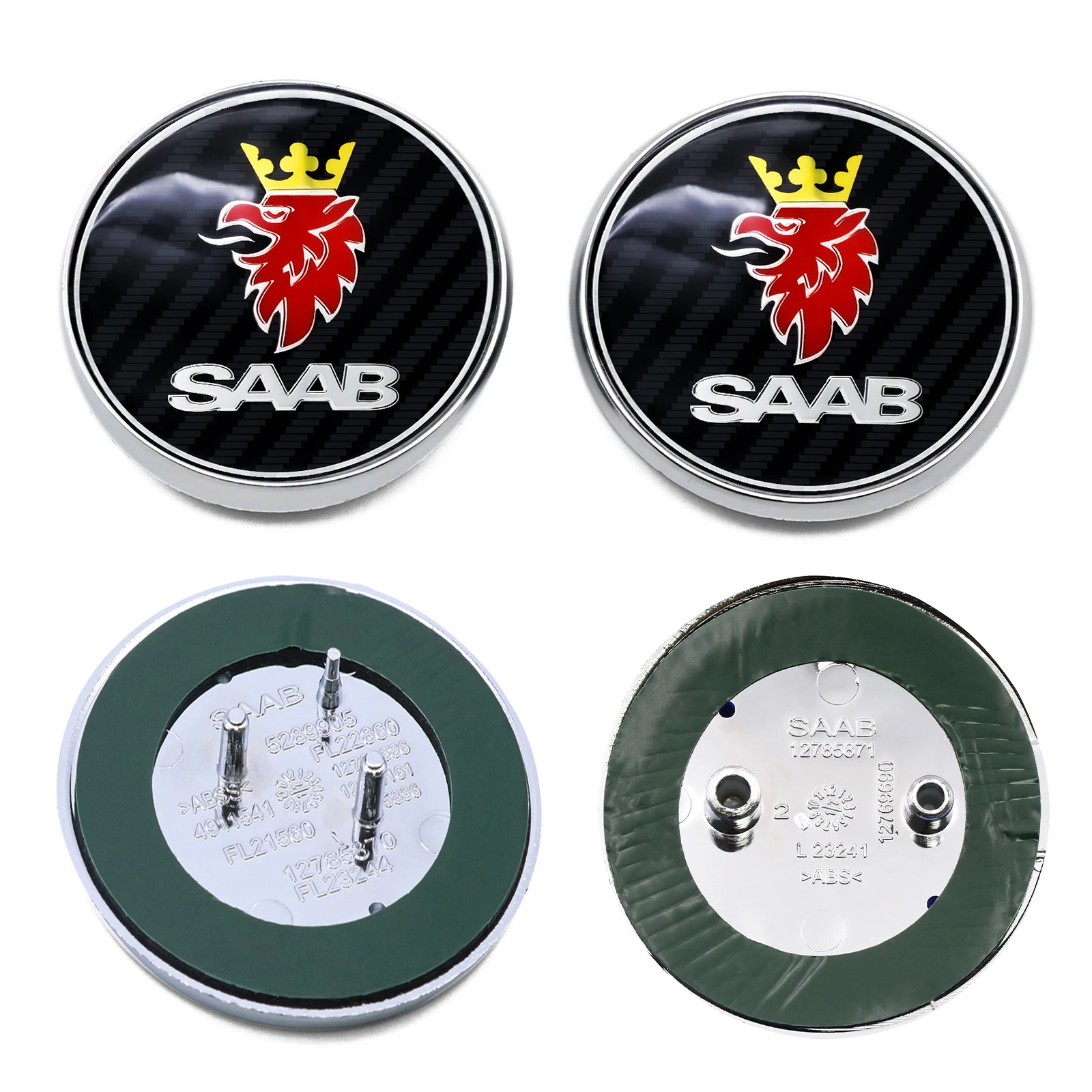 2PCS 68mm Carbon Badge for SAAB 93 9-3 95 9-5 2003-2010 Car Front Bonnet and Rear Boot Badge Emblem Sticker 12844161 12785871