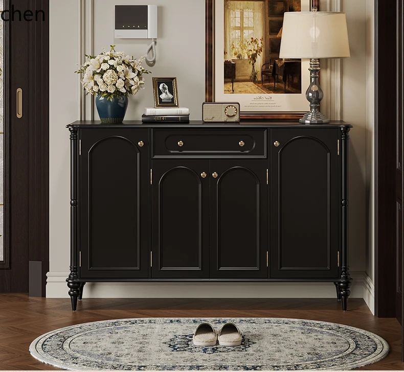 

LXC entry retro shoe cabinet pure solid wood entry against the wall entrance cabinet household door