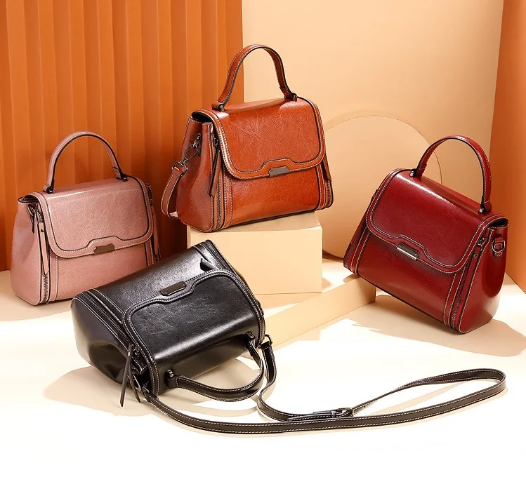 Genuine Leather Women Flap Handbag Solid Crossbody Bags