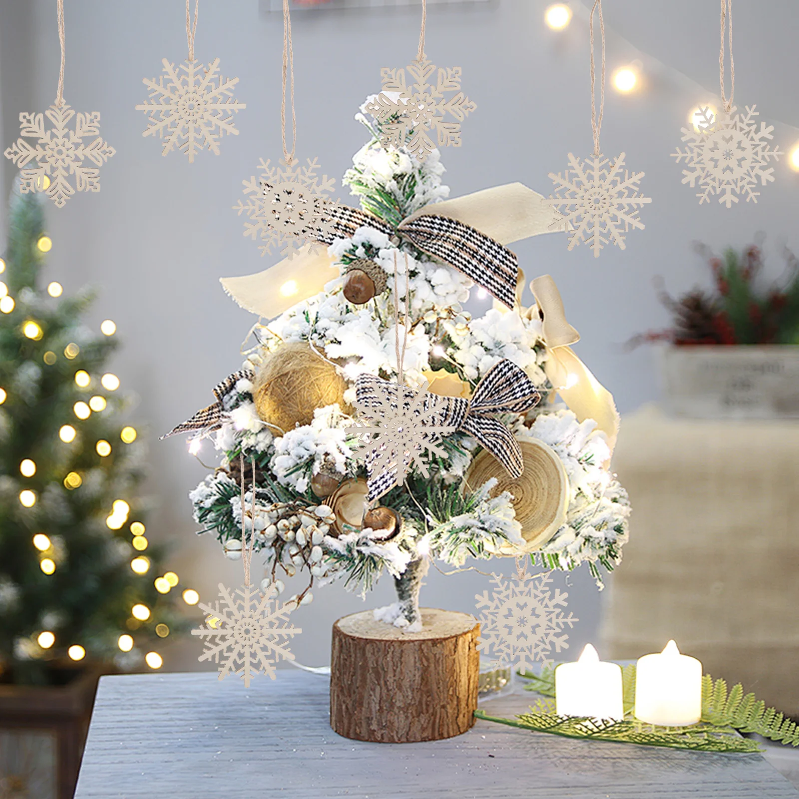 

30Pcs Wood Snowflake Ornaments Unfinished Snowflake Wood Cutouts Painting DIY Indoor Holiday Decor Winter Wonderland Party