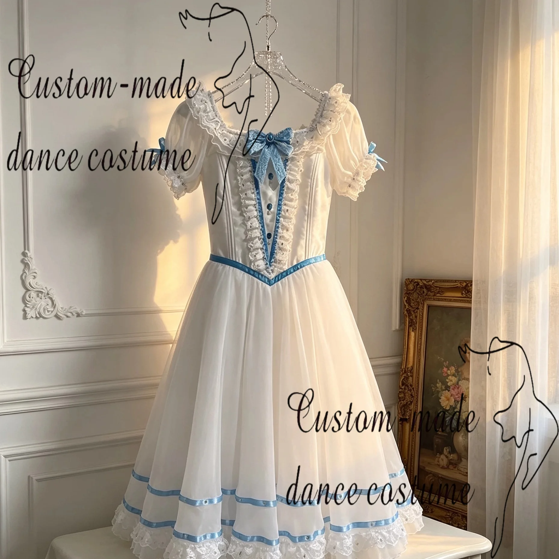 Customized white graduation dance variation ballet dress performance costume
