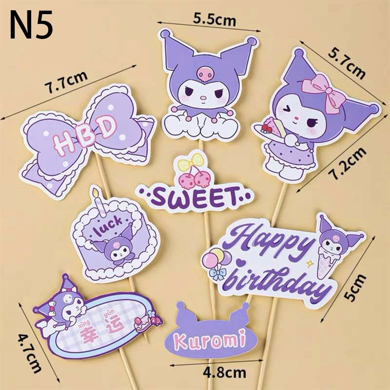 10pcs Sanrio Kuromi Cake Topper Decoration Doll Anime Kawaii Dessert Decor Mini Action Figures Model Kid Birthday Party Ornament