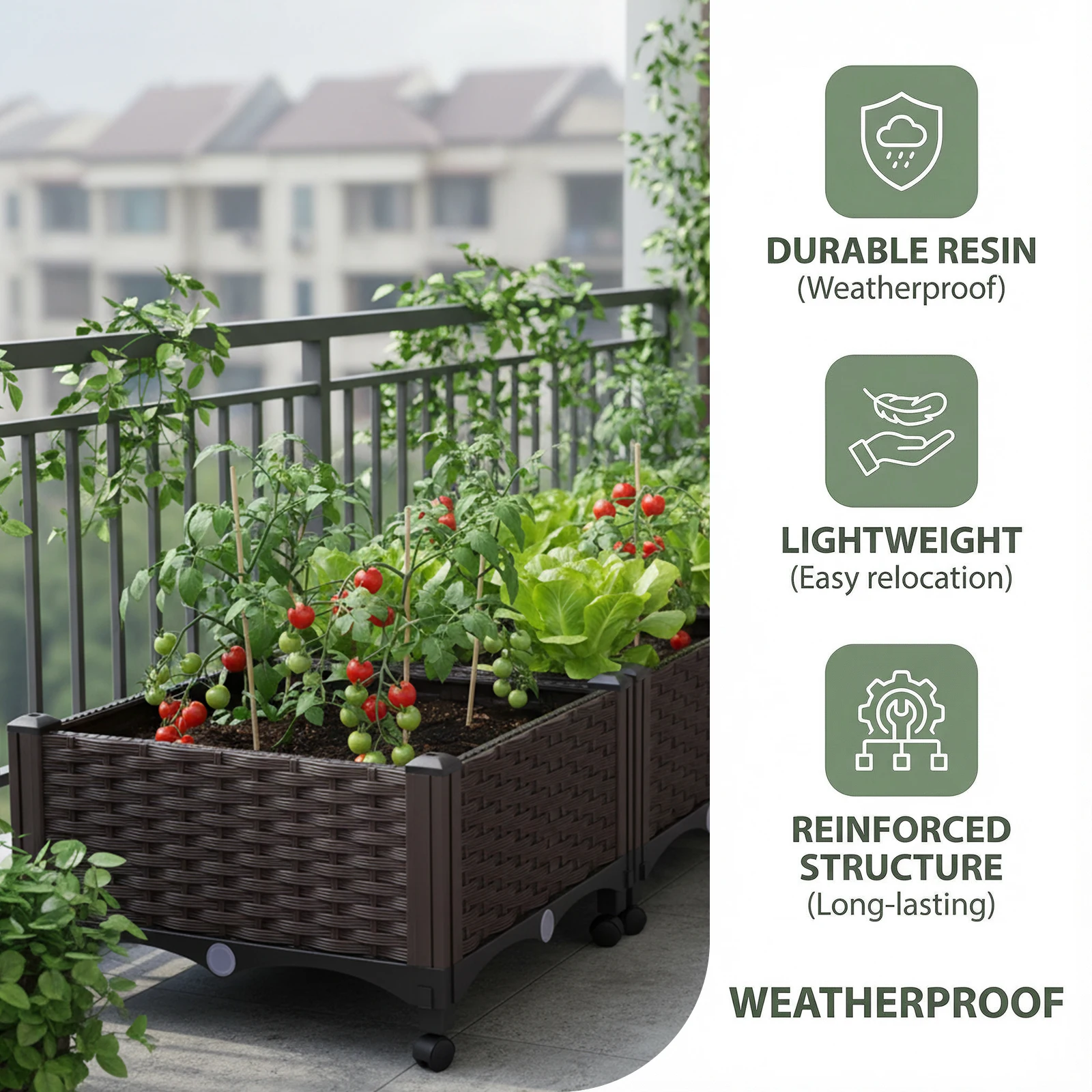 

Приподнятые грядки с дренажным клапаном для сада, патио, балкона (B)