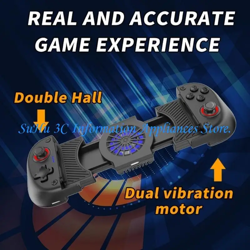  Cellphone Wireless Gamepad Hall Effect Joystick Stretchable Game Controller with Cooling Fan Double Vibration Motors