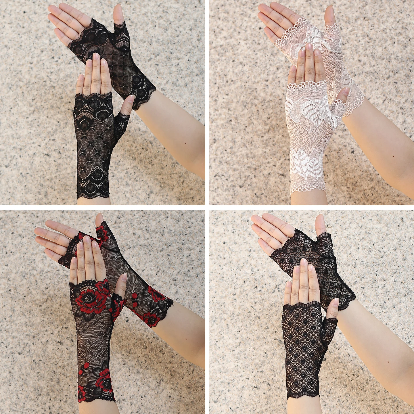 Fashion Style Lace Bridal Fingerless Gloves For Women Party Dressy Gloves Sunscreen Girls Mittens Black White Color Sexy Gloves