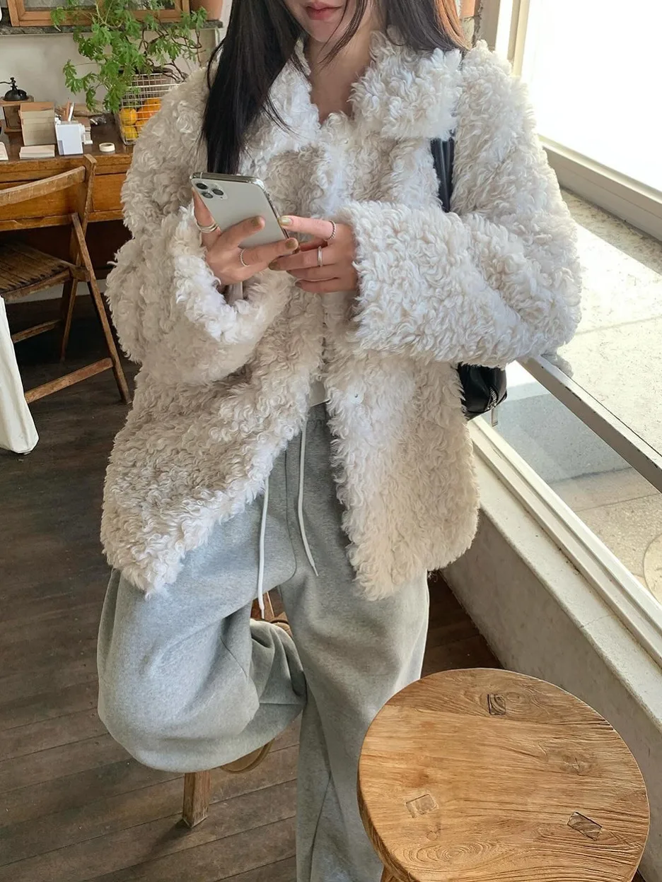 

Warm Cotton Lined Long Sve Winter Outerwear Korean Sle Circle Furry Women's Faionable Coat Spring Autumn Winter Season