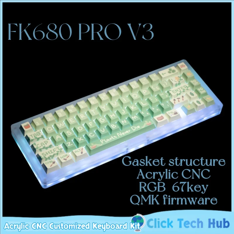 

FK680 Pro V3 Акриловый комплект настройки с ЧПУ 67-клавишный Gaskst Проводная печатная плата с возможностью горячей замены Rgb Комплект настройки механической клавиатуры