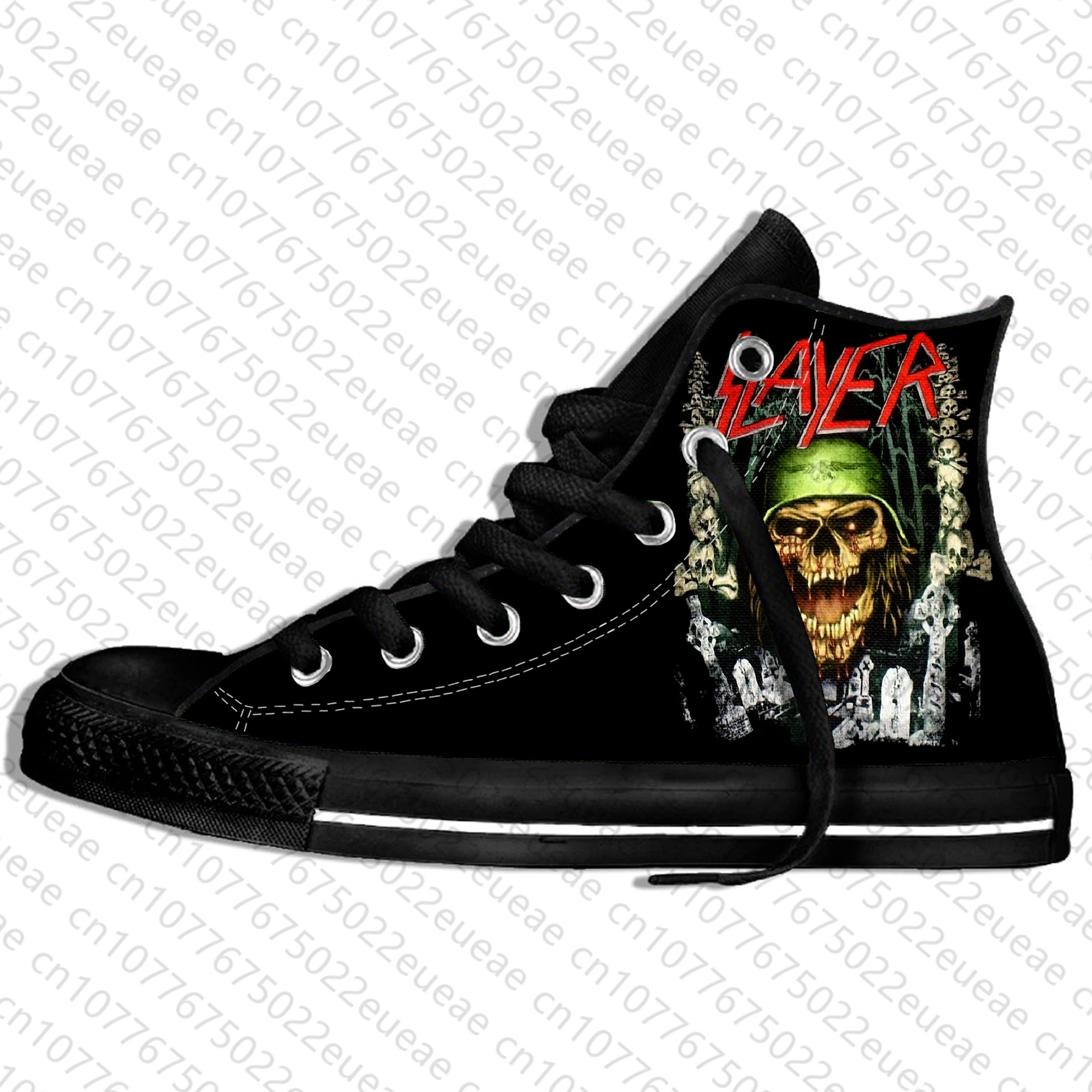 Heavy Metal Rock Band Slayer música moda Horror Casual zapatos de tela alta ligera transpirable 3D estampado hombres mujeres zapatillas