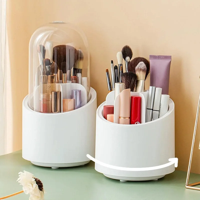 1 PC 360° Rotating Makeup Organizer Cosmetic Storage Solution for Vanity Desk Clear Plastic Compact Size