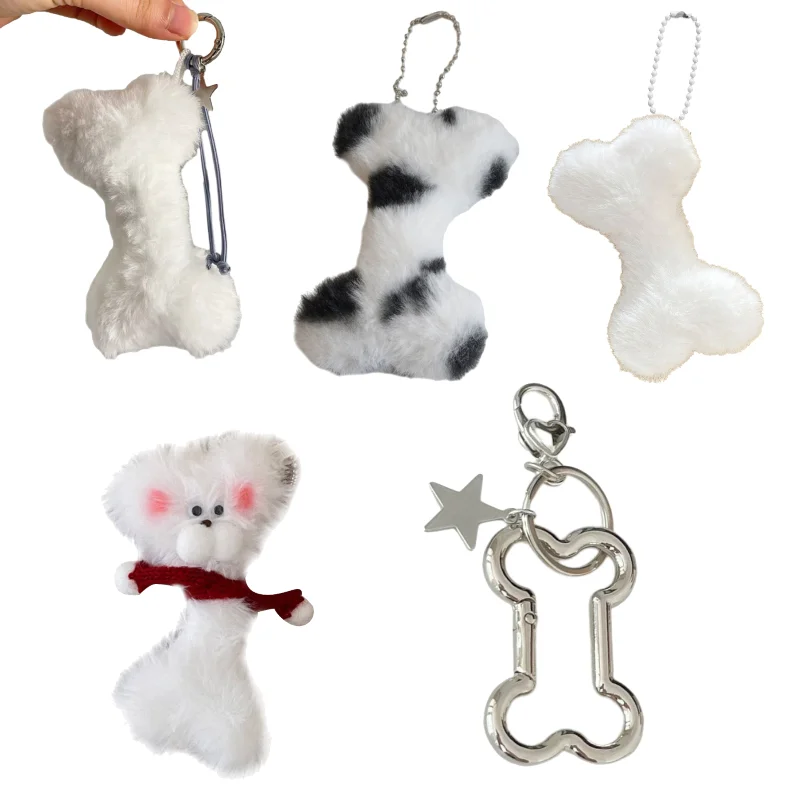 Cartoon Plush Dog Scarf Bone Keychain Hanging Decorations Keyring Pendant Hanging Ornament for Handbag Purses Bag Decor