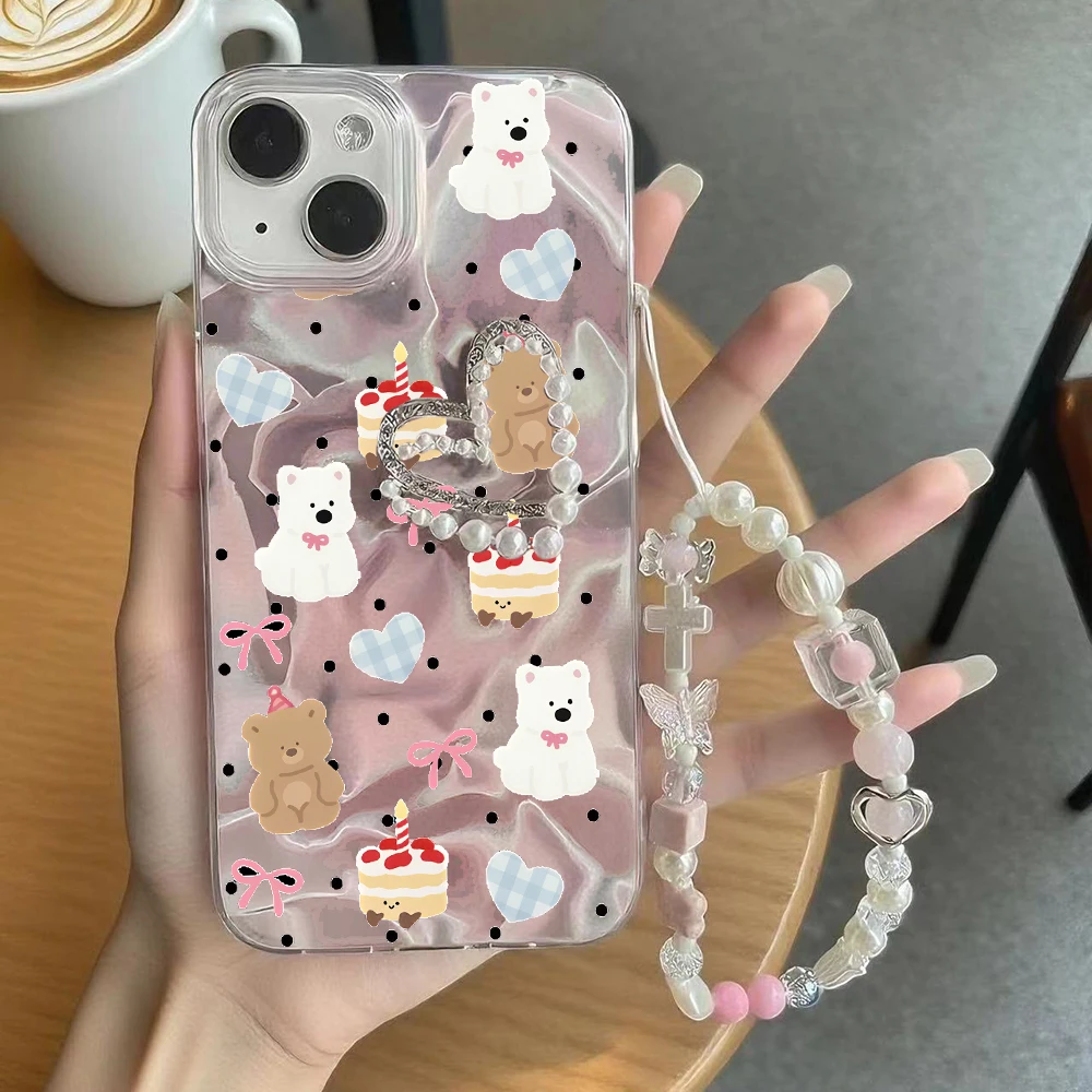 Funda de oso de flores para Motorola Moto EDGE 60 50 Pro 60S 60 50 Fusion G86 G56 G54 G84 G75 G60 G35 50 Ultra G34 E15 G15 cubierta de cadena