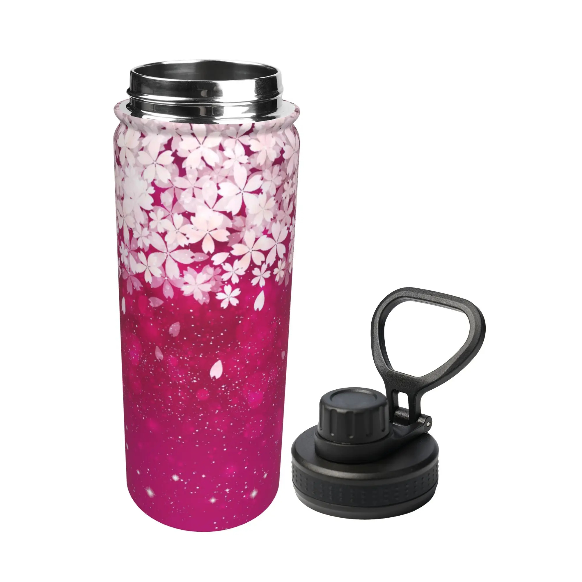 Japanese Sakura Cherry Blossom 18OZ Sports Insulated Kettle  Thermal Cup Stainless Steel Travel Outdoor Mugs 18OZ