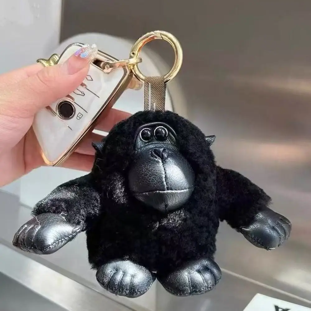 Fashion Real Wool Gorilla Fur Key Chains Bag Charm Hanging Ornaments Monkey Black Stuffed Animals Fur Key Chains Car Keyring