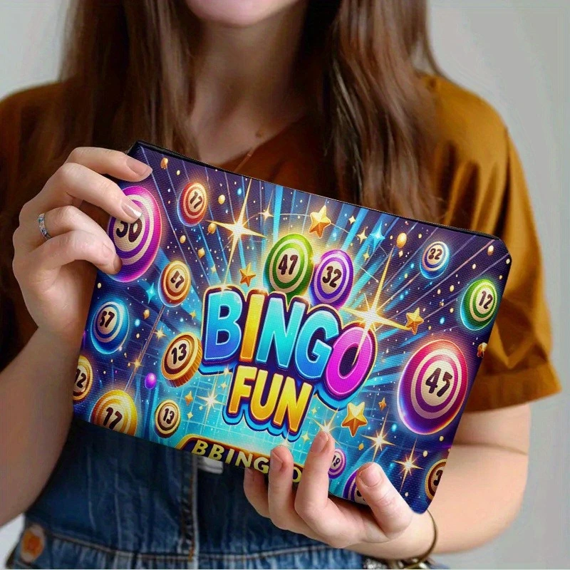 1 Makeup Bag, Bingo Game, Double-Sided Print | Travel Toiletry Bag | Zipper Closure | Durable Fabric