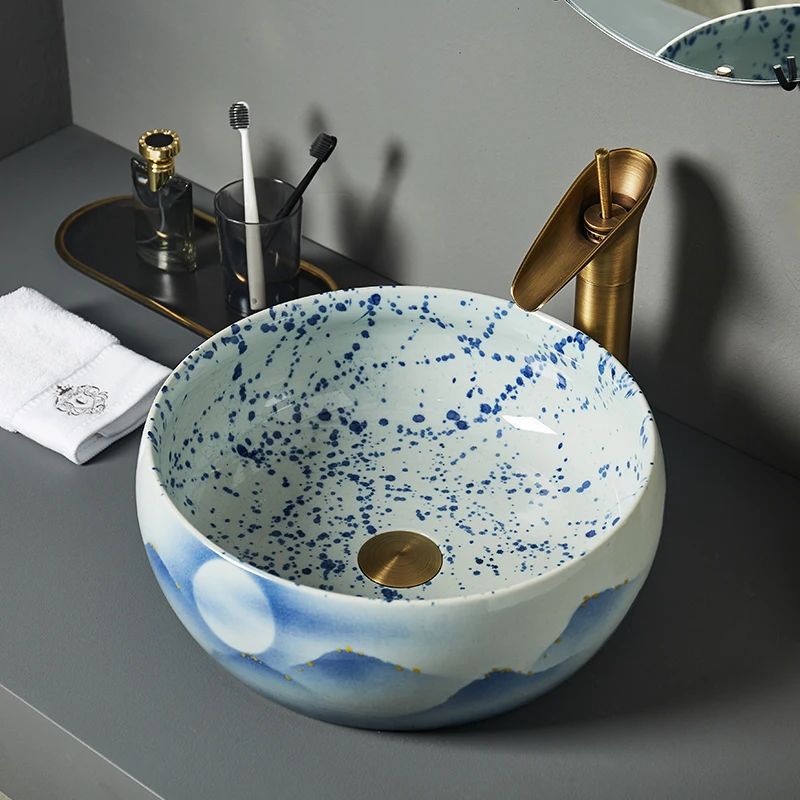 

Oval Shape Jingdezhen ceramic sink wash basin Ceramic Counter Top Wash Basin Bathroom Sinks bathroom vanities and sinks