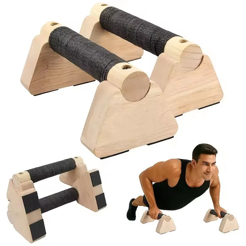 1 Pair Wooden Push Up Bar Push Ups Rack Handstand Parallel Rod Body Building Home Gym Fitness Training Equipment for Men Women