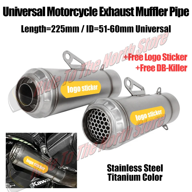 

51mm60mm Universal Arr Motorcycle Exhaust Muffler Escape for Kawasaki 250/300 R3 R6 R25 MT07/09/10 ZX6R/10R Z800 Z900 CB400 ETC