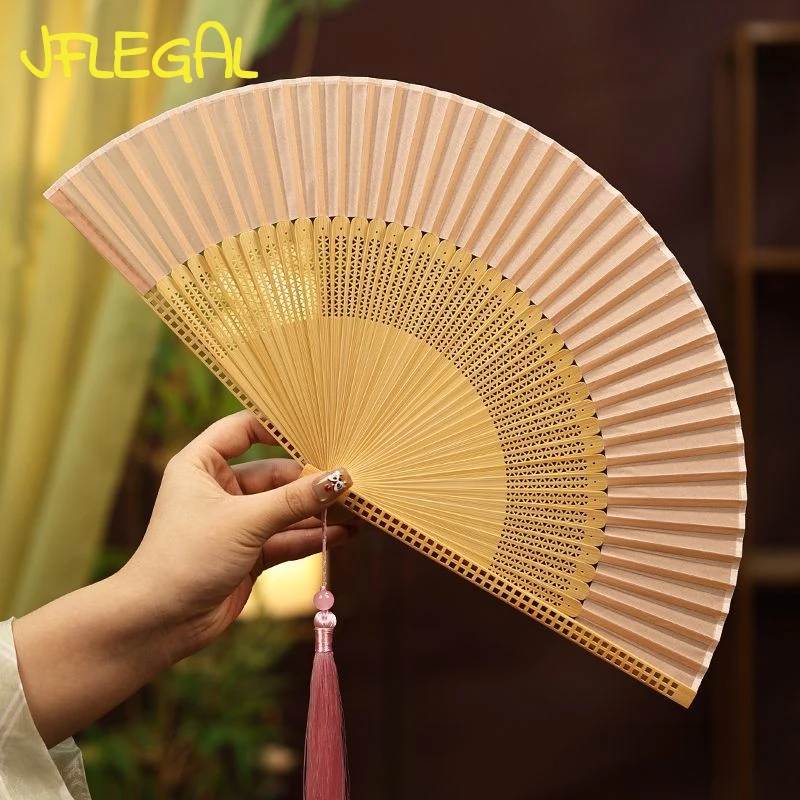 

Chinese Solid Color Fan Antique Style Folding Fans Portable Hanfu Photography Morning Robe Fan Hollowed Out Decorative Fans