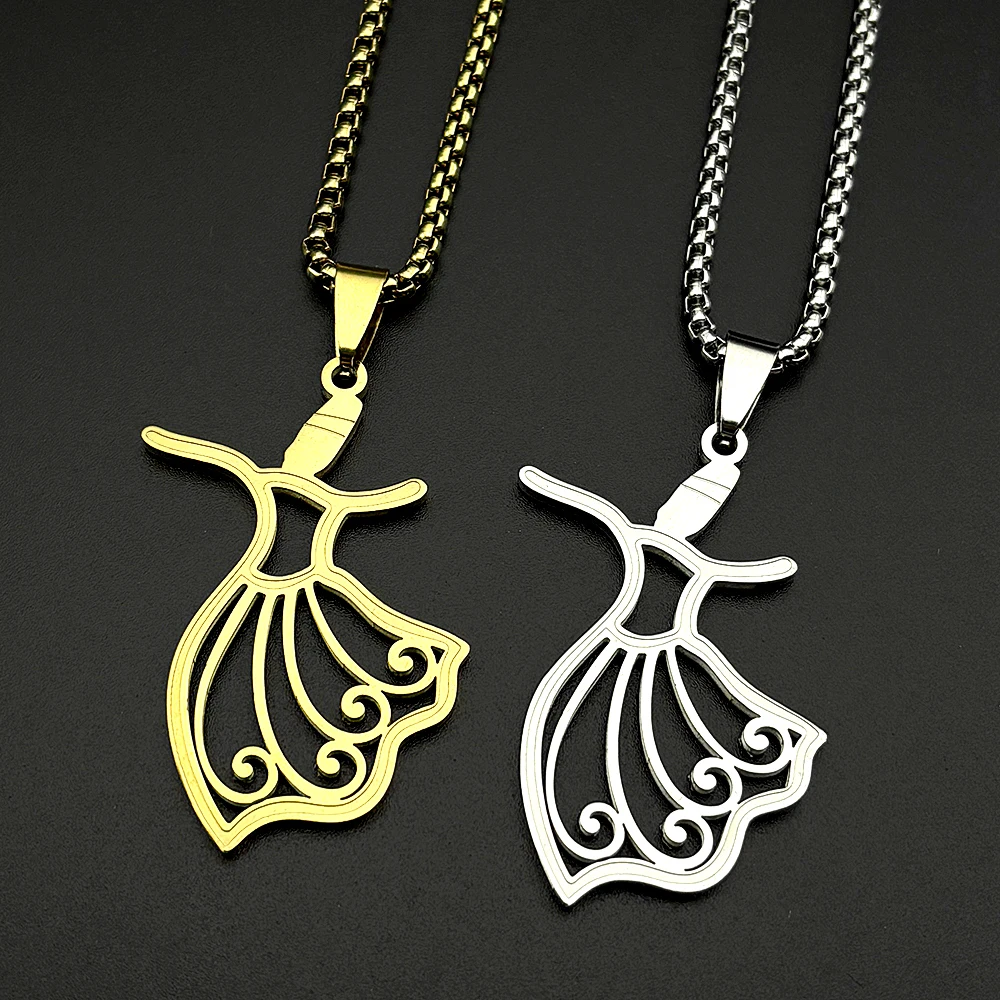 Flamenco Dancer Pendant Necklace Women Girls Stainless Steel Spanish Dance Lady Charm Vortex Grass Aesthetics Art Jewelry Gift